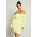 アイソウイットファースト レディース ワンピース トップス Lime Green Rib Bow Bardot Bodycon Dress