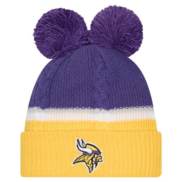 ニューエラ レディース 帽子 アクセサリー Minnesota Vikings New Era Women's Double Bubble Cuffed Knit Hat with Poms Purple