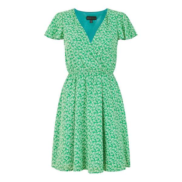 メラロンドン レディース ワンピース トップス Mela London Green Ditsy Print Wrap Skater Dress