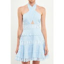 GhX[Y fB[X s[X gbvX Women's Halter Neck Lace Trim Dress Powder blue