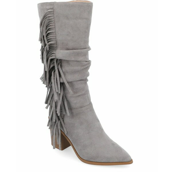 ジャーニーコレクション レディース ブーツ シューズ Women's Hartly Extra Wide Calf Western Fringe Boots Gray