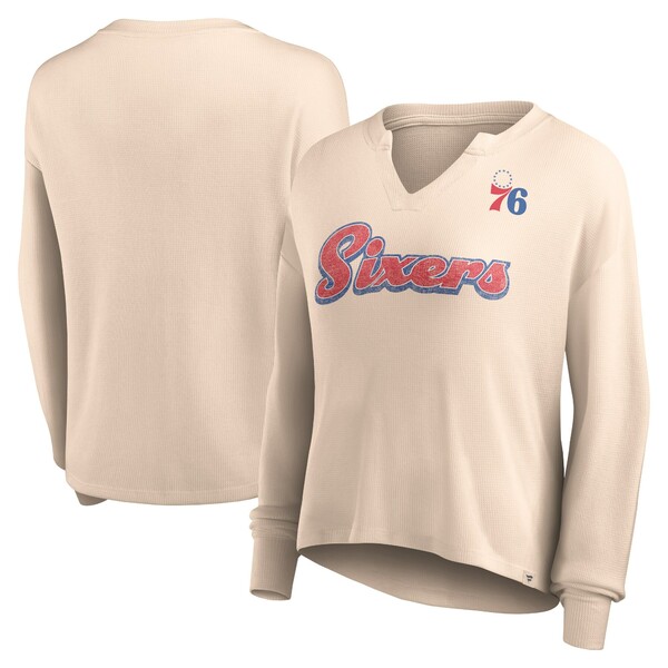 ファナティクス レディース Tシャツ トップス Philadelphia 76ers Fanatics Branded Women 039 s Go For It Long Sleeve Notch Neck TShirt Tan