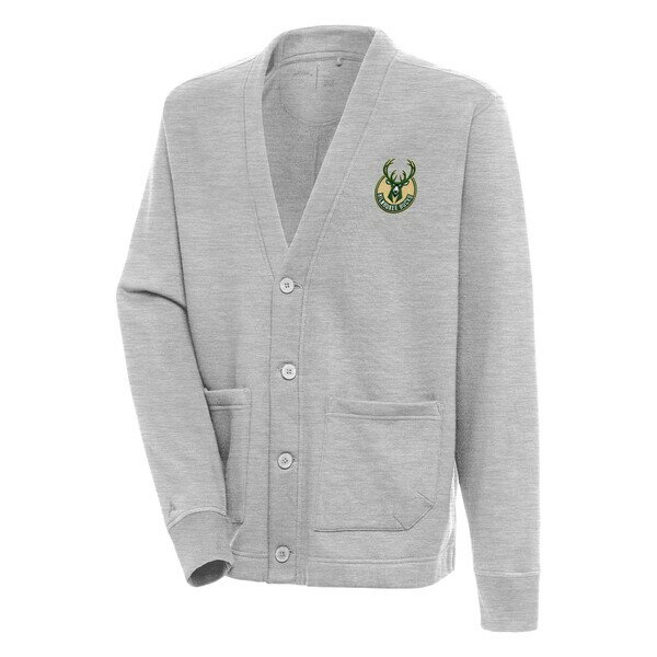 AeBOA Y Vc gbvX Milwaukee Bucks Antigua Victory ButtonUp Cardigan Heather Gray