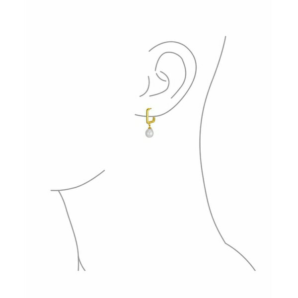 ブリング レディース 腕時計 アクセサリー Bridal Simple White Freshwater Cultured Pearl Pear Shape Teardrop Mini Paperclip Hoop Huggie Drop Earrings For Women Wedding June Birthstone Yellow 14K Gold Plated .925 Sterling Silver Gold-tone