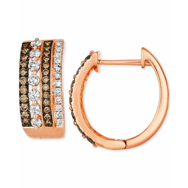 ルヴァン レディース ピアス＆イヤリング アクセサリー Chocolate Diamond & Nude Diamond Multirow Small Hoop Earrings (1-1/4 ct. t.w.) in 14k Gold, 0.7" (Also Available in Rose Gold) Rose Gold