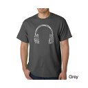 エルエーポップアート メンズ Tシャツ トップス Mens Word Art T-Shirt - Headphones - Music in Different Languages Gray