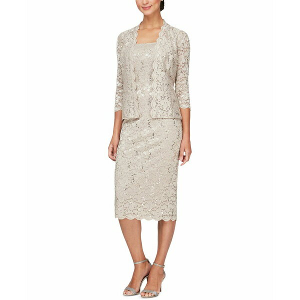 エス エル ファッションズ レディース ワンピース トップス 2-Pc. Lace Jacket & Midi Dress Set Champagne