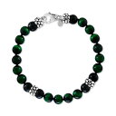 エフィー コレクション メンズ ブレスレット・バングル・アンクレット アクセサリー EFFY® Men's Green Tiger Eye & Onyx Bead Bracelet in Sterling Silver Sterling Silver