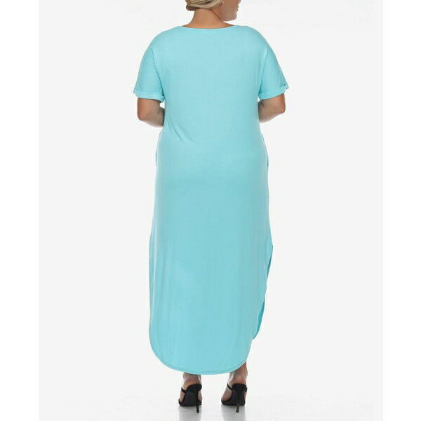 ホワイトマーク レディース ワンピース トップス Plus Size Short Sleeve V-neck Maxi Dress Aqua