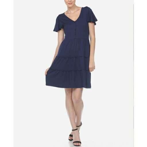 ホワイトマーク レディース ワンピース トップス Women's Short Sleeve V-Neck Tiered Dress Navy ホワイトマーク レディース ワンピース トップス Women's Short Sleeve V-Neck Tiered Dress Navy