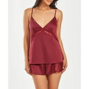 アイコレクション レディース カジュアルパンツ ボトムス Women's Silky 2 Piece Camisole and Shorts Pajama Set in Lace Trims Wine