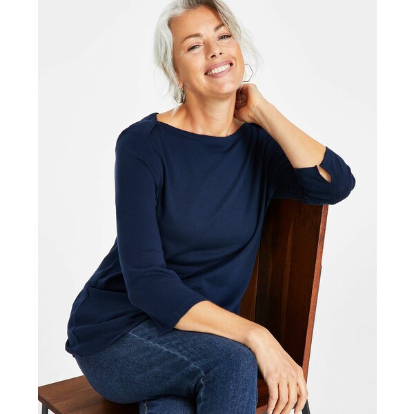 スタイルアンドコー レディース カットソー トップス Women's Pima Cotton 3/4-Sleeve Boat-Neck Top, ..