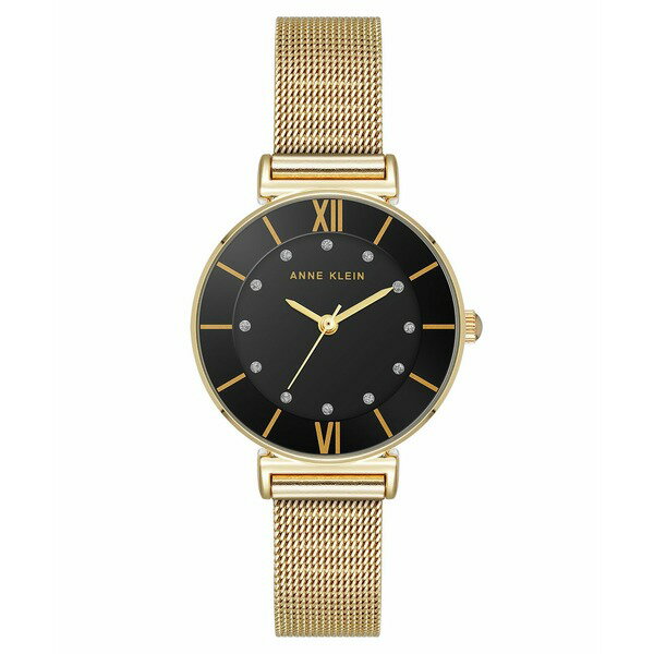 アンクライン レディース 腕時計 アクセサリー Women's Premium Round Gold-Tone Stainless Steel Mesh and Black Dial Watch, 29mm Black, Gold-Tone(2)
