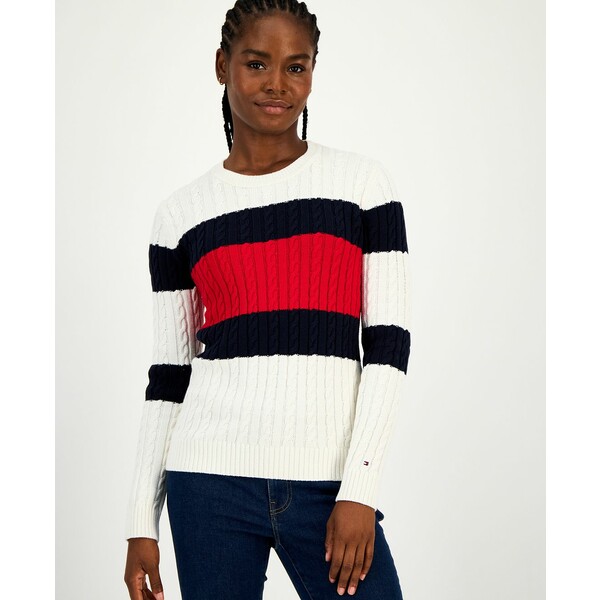 トミー ヒルフィガー レディース ニット&セーター アウター Women's Cotton Flag Cable Knit Sweater I..