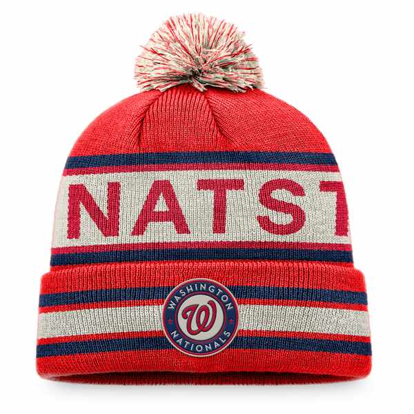 t@ieBNX Y Xq ANZT[ Washington Nationals Fanatics Branded Hometown Slogan Cuffed Knit Hat with Pom Red/Natural