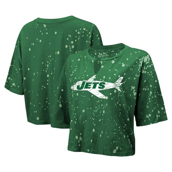 マジェスティックスレッズ レディース Tシャツ トップス New York Jets Majestic Threads Women 039 s Bleach Splatter Notch Neck Crop TShirt Green