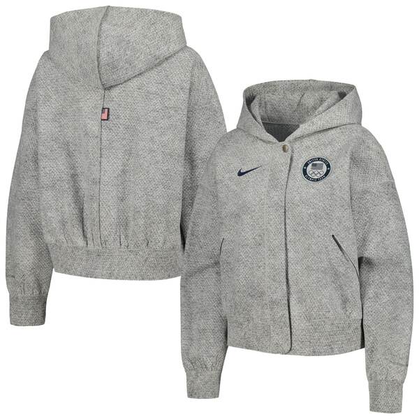 ナイキ ブルゾン レディース ナイキ レディース ジャケット＆ブルゾン アウター Team USA Nike Women's Media Day Oversized Cropped Hoodie Performance FullZip Jacket Gray