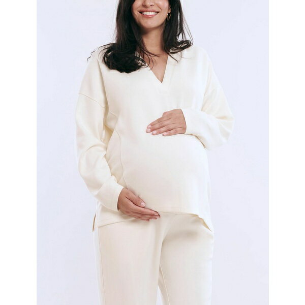 マザーフッドマタニティ レディース パーカー・スウェットシャツ アウター Women's V-Neck Pullover Maternity & Nursing Hoodie - Motherhood Maternity Winter white