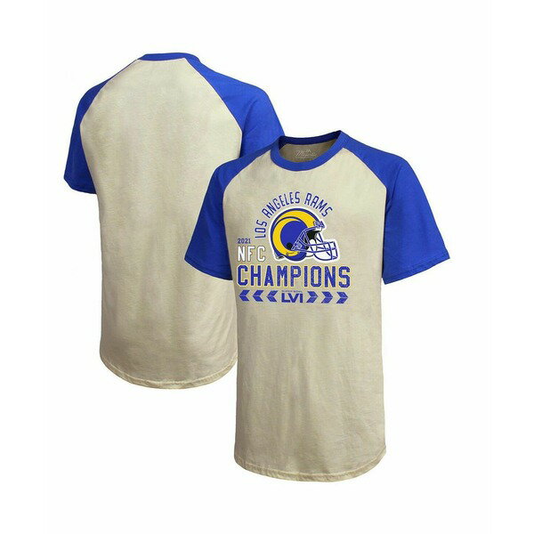 マジェスティック メンズ シャツ トップス Men's Threads Cream, Royal Los Angeles Rams 2021 NFC Champions Raglan T-shirt Cream, Royal