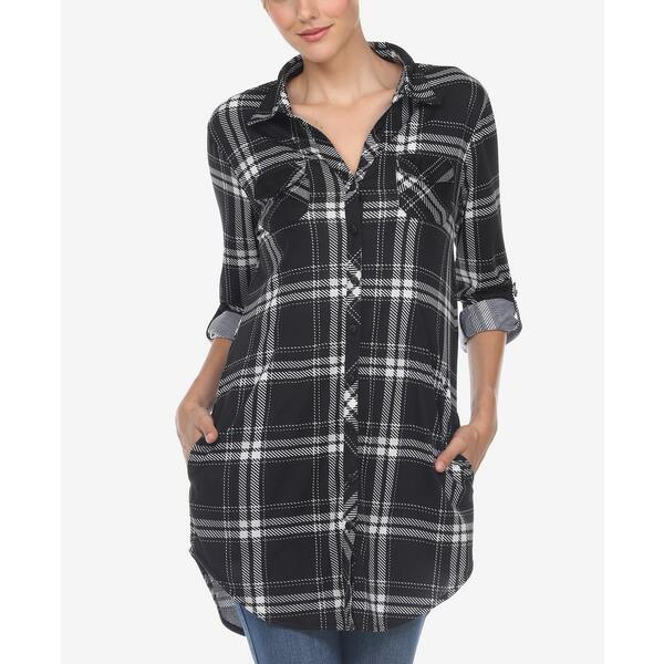 ホワイトマーク レディース カットソー トップス Women's Plaid Tunic Top Shirt Black