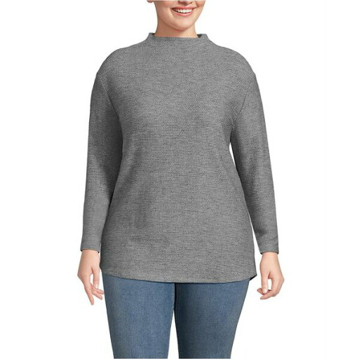 ランズエンド レディース カットソー トップス Plus Size Cable Ottoman Relaxed Long Sleeve Funnel Neck Tunic Charcoal gray heather ランズエンド レディース カットソー トップス Plus Size Cable Ottoman Relaxed Long Sleeve Funnel Neck Tunic Charcoal gray heather