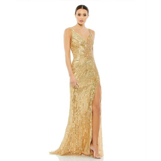マックダガル レディース ワンピース トップス Women's Beaded Floral Sleeveless Gown Gold マックダガル レディース ワンピース トップス Women's Beaded Floral Sleeveless Gown Gold