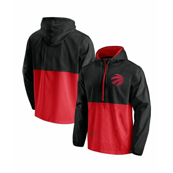եʥƥ  㥱åȡ֥륾  Men's Black, Red Toronto Raptors Anorak Bl...