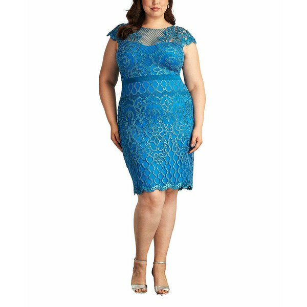 タダシショージ レディース ワンピース トップス Plus Size Miranda Sequin Embroidered Dress Blue