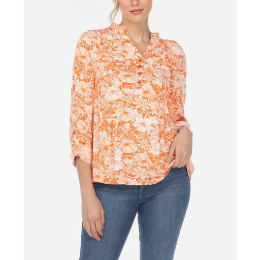 ホワイトマーク レディース シャツ トップス Women's Pleated Floral Print Blouse Orange ホワイトマーク レディース シャツ トップス Women's Pleated Floral Print Blouse Orange