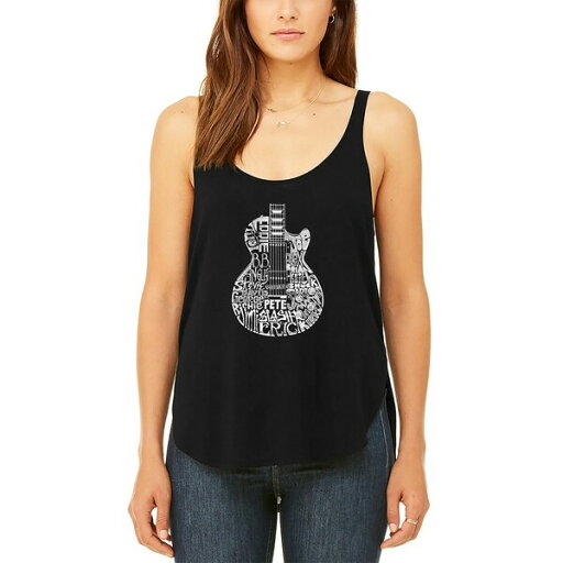 エルエーポップアート レディース カットソー トップス Women's Word Art Rock Guitar Head Flowy Tank Top Black エルエーポップアート レディース カットソー トップス Women's Word Art Rock Guitar Head Flowy Tank Top Black
