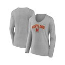 ファナティクス レディース Tシャツ トップス Women's Heather Gray Maryland Terrapins Evergreen Campus Long Sleeve V-Neck T-shirt Heather Gray(4)