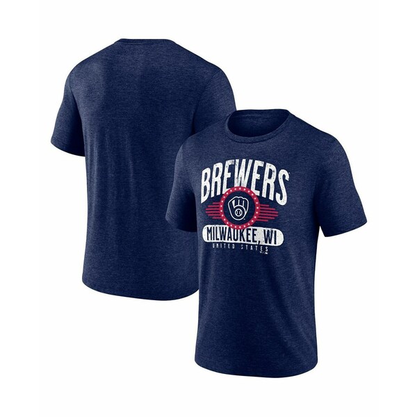 եʥƥ   ȥåץ Men's Heathered Navy Milwaukee Brewers Badge of H...