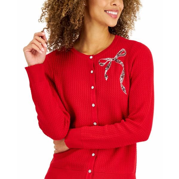 【チャーター】 チャータークラブ レディース ニット&セーター アウター Women's Sequin Bow Cardigan, Created for Macy's Ravishing Red：asty ・デザイン