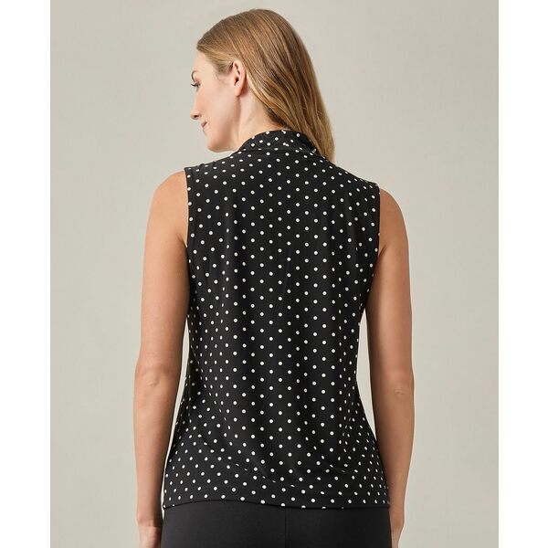カスパー レディース カットソー トップス Women's Dot-Print Draped-Front Sleeveless Top Black/Vanilla Ice