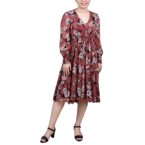 ニューヨークコレクション レディース ワンピース トップス Women's Long Sleeve Clip Dot Chiffon Dre..