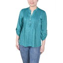 ニューヨークコレクション レディース カットソー トップス Petite 3/4 Sleeve Roll Tab Y Neck Top Emerald(4)