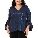 ミスク レディース カットソー トップス Plus Size V-Neck Bell-Sleeve Sequin-Knit Top Navy(4)
