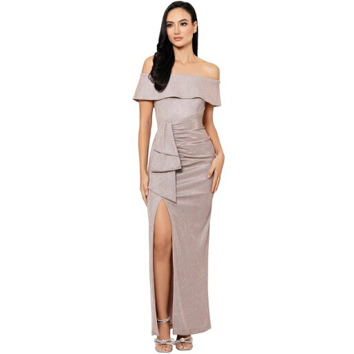 エスケープ レディース ワンピース トップス Women's Off-The-Shoulder Draped-Detail Leg-Slit Gown Blush/Silver エスケープ レディース ワンピース トップス Women's Off-The-Shoulder Draped-Detail Leg-Slit Gown Blush/Silver