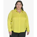 ダナ キャラン ニューヨーク レディース カットソー トップス Plus Size Mixed-Media Blouse Acid Yellow(4)