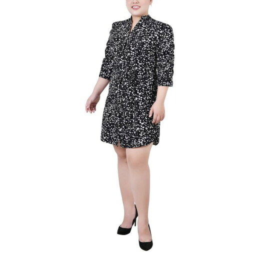 ニューヨークコレクション レディース ワンピース トップス Plus Size 3/4 Rouched Sleeve Dress with Belt Ivory Flower ニューヨークコレクション レディース ワンピース トップス Plus Size 3/4 Rouched Sleeve Dress with Belt Ivory Flower