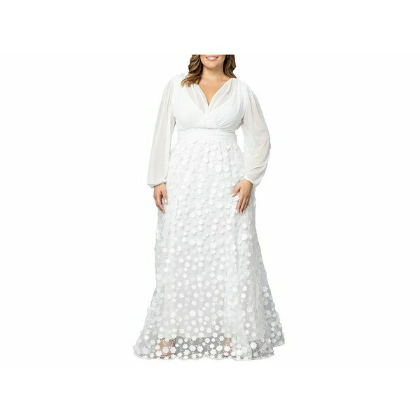 キヨナ レディース ワンピース トップス Plus Size Enchanted Garden Long Sleeve Wedding Gown Ivory blossoms