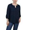 ニューヨークコレクション レディース カットソー トップス Petite 3/4 Roll Tab Sleeve Pintuck Top Denim Blue