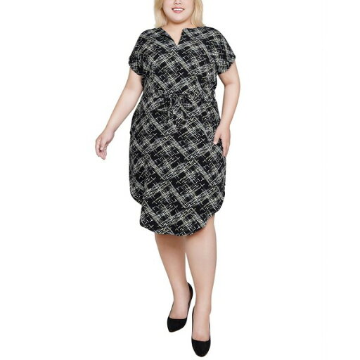 ニューヨークコレクション レディース ワンピース トップス Plus Size Short Sleeve Tunic Dress with Belt Blue/Green Crossline ニューヨークコレクション レディース ワンピース トップス Plus Size Short Sleeve Tunic Dress with Belt Blue/Green Crossline