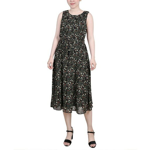 ニューヨークコレクション レディース ワンピース トップス Petite Sleeveless Chiffon Belted Dress Black Ditsy Floral ニューヨークコレクション レディース ワンピース トップス Petite Sleeveless Chiffon Belted Dress Black Ditsy Floral
