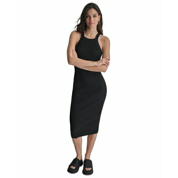 ダナキャランニューヨーク レディース ワンピース トップス Women's Ribbed Knit Sleeveless Bodycon Dress Black