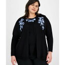 カスパー レディース ニット&セーター アウター Plus Size Embroidered Open-Front Cardigan Black(4)