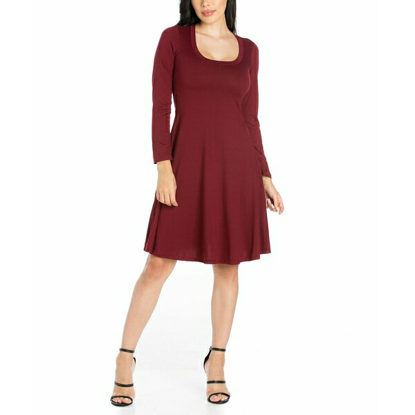 24セブンコンフォート レディース ワンピース トップス Women s Classic Long Sleeve Flared Mini Dress Wine