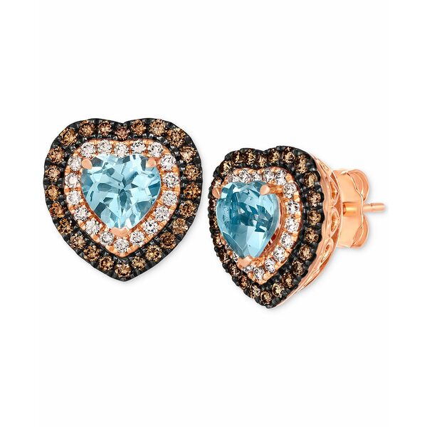  ǥ ԥ ꡼ Sea Blue Aquamarine (1-3/8 ct. t.w.) & Diamond (3/4 ct. t.w.) Heart Stud Earrings in 14k Rose Gold Aquamarine