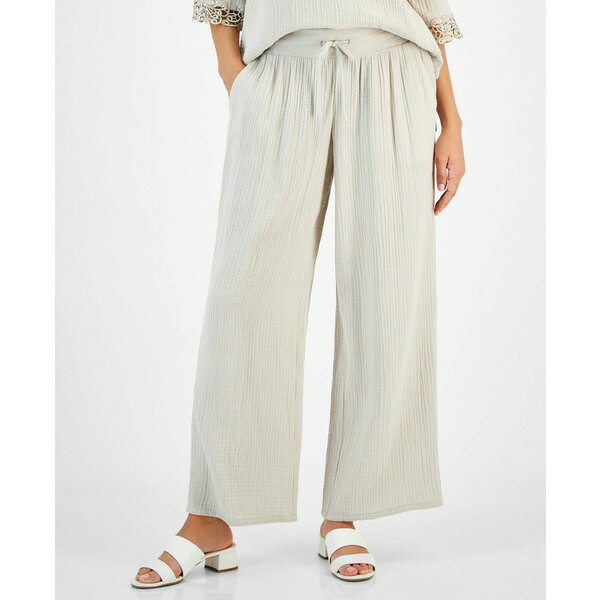 ジェイエムコレクション レディース カジュアルパンツ ボトムス Women 039 s Wide Leg Gauze Pants, Created for Macy 039 s Stone Wall