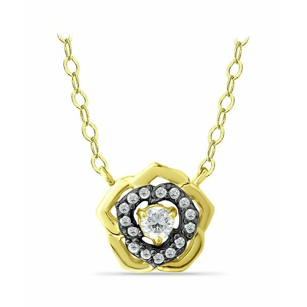 Wj xj[j fB[X lbNXE`[J[Ey_ggbv ANZT[ Cubic Zirconia with Black Rhodium Flower Necklace, 18K Gold over Silver Gold Over Silver